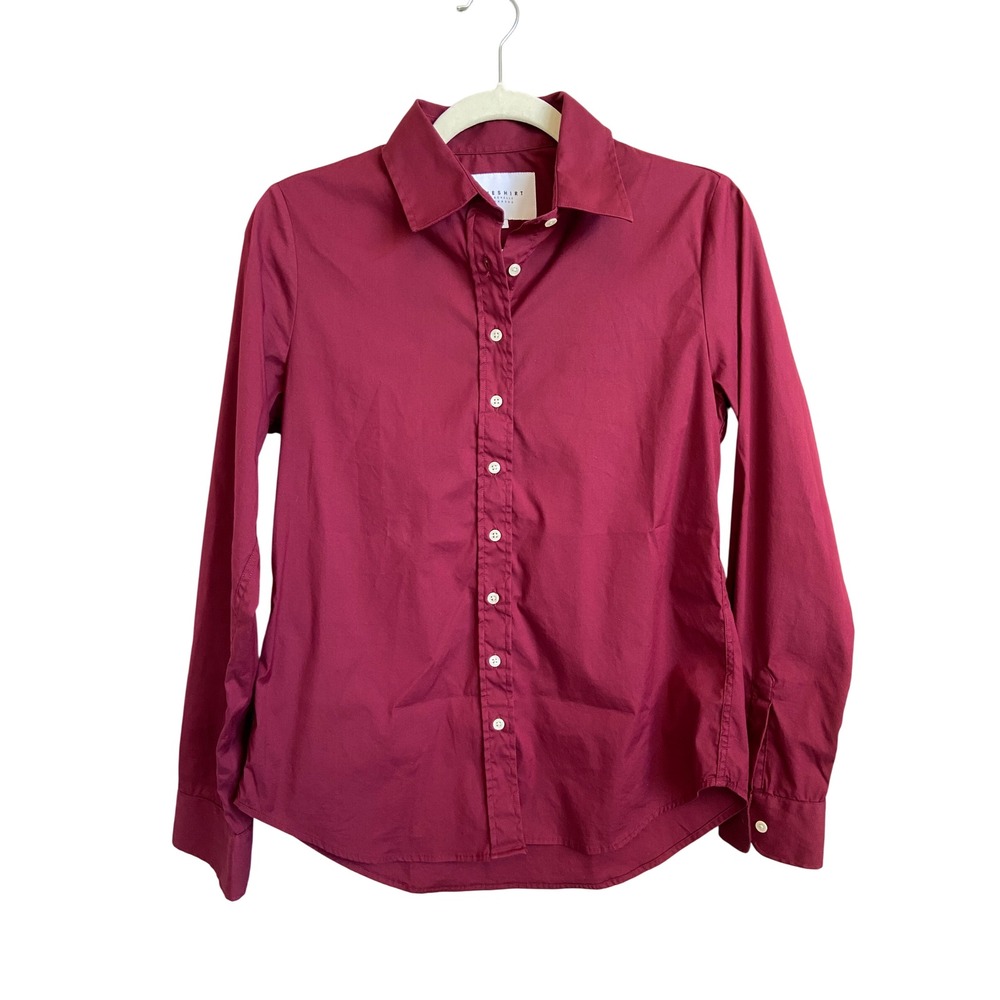 The Shirt Rochelle Behrens Womens Small Burgundy Stretch Button Down Shirt